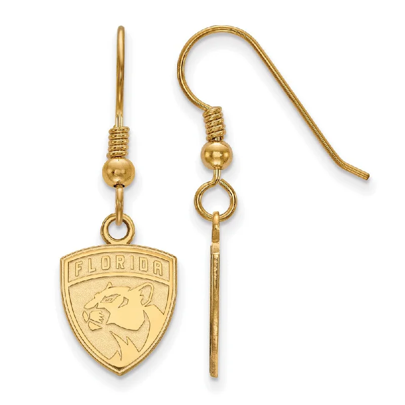 Statement Earrings-SS 14k Yellow Gold Plated NHL Florida Panthers Small Dangle Earrings