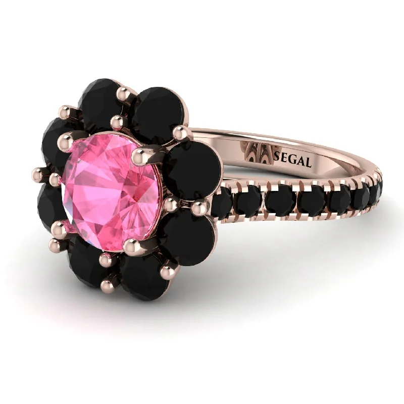 Sapphire Engagement Rings-Glamorous Pink Moissanite Halo Engagement Ring - Amaya No. 808