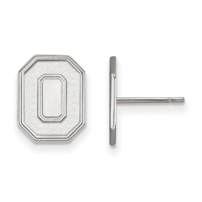 Trendy Drop Earrings-Sterling Silver Ohio State University Small Initial O Post Earrings