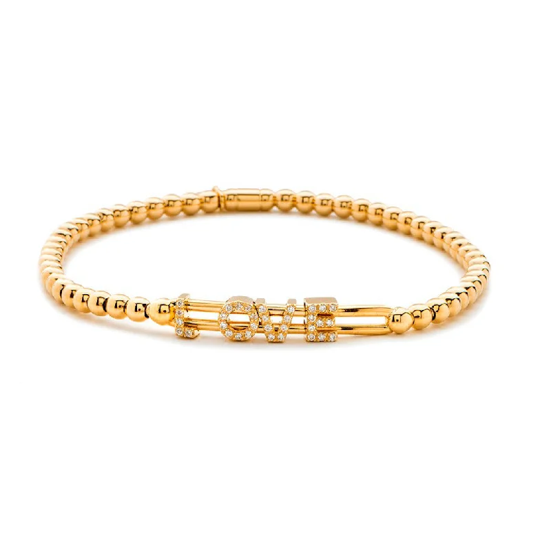 Custom Charm Bracelets-Hulchi Belluni 18K Yellow Gold "Love" Stretch Bead Bracelet