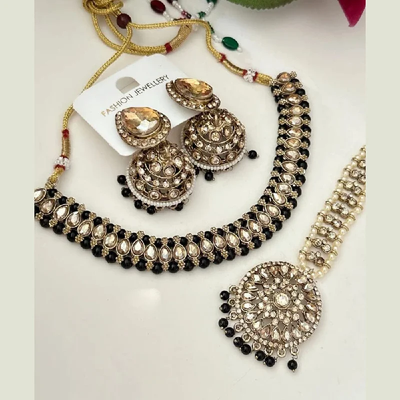 Luxury Crystal Pendant Necklaces-FS Collection Gold Plated Crystal Stone And Pearls Necklace Set