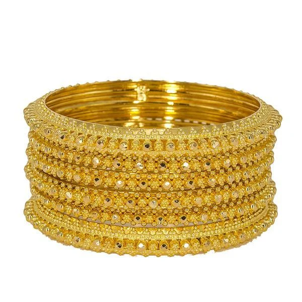 Gorgeous Wedding Bangle Bracelets-22K Yellow Gold Bangles Set of 6 W/ Baubles & Beaded Filigree, 94.9 gm