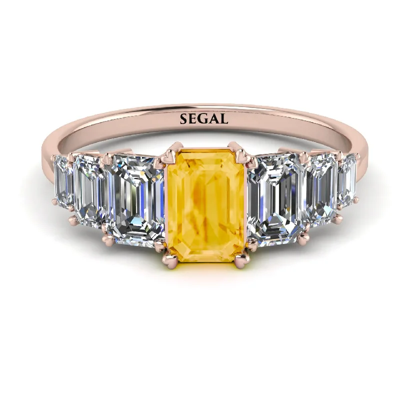 Custom Name Rings-Emerald Cut Citrine Geometrical Ring - Briella No. 602