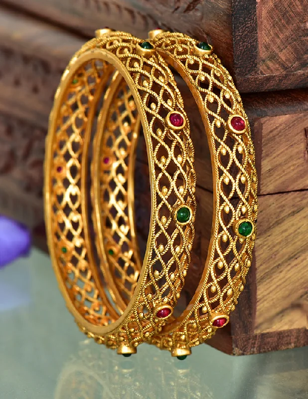 Luxury Wedding Bangle Sets-Designer Antique Kempu Bangles ZBGL10917