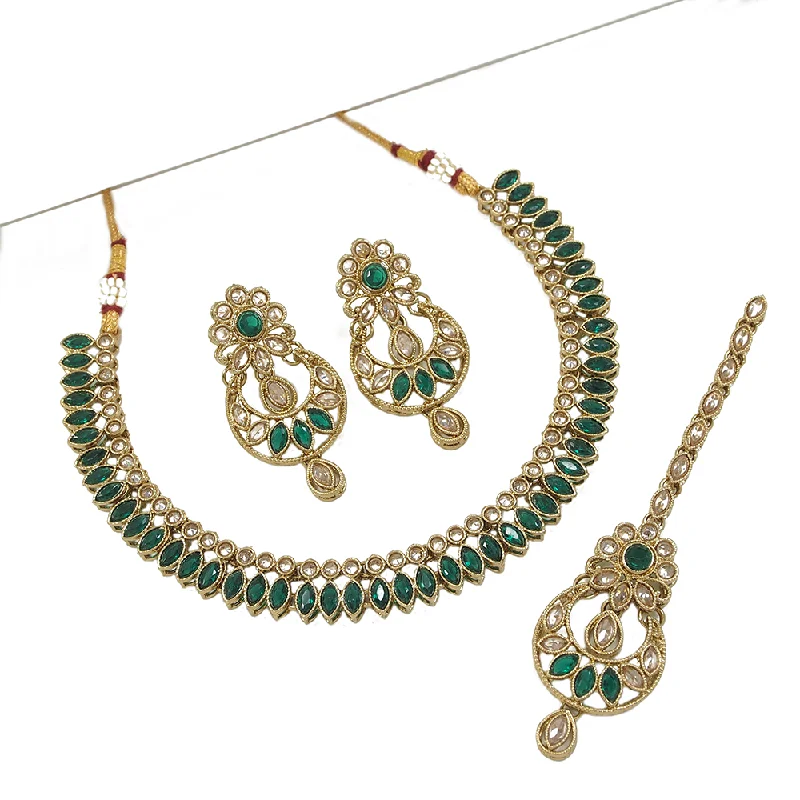 Silver Chain Necklaces-Mangalmani Jewels Gold Plated Crystal Stone And Beads Necklace Set