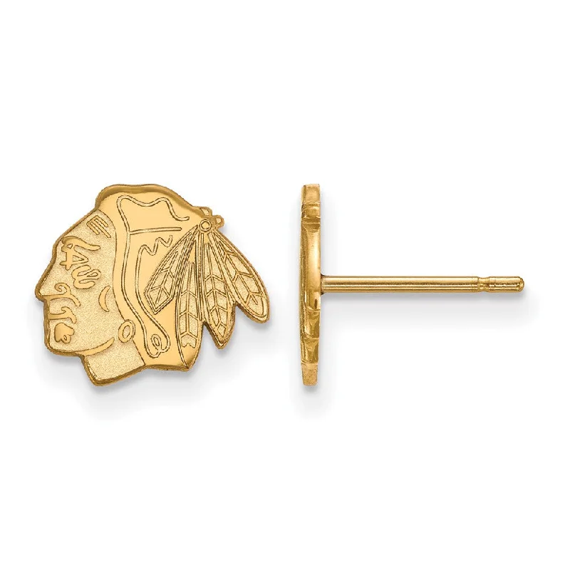 Trendy Pearl Earrings-14k Yellow Gold NHL Chicago Blackhawks XS Post Earrings