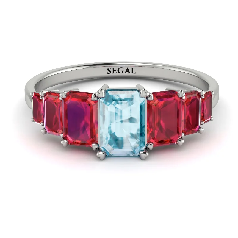 Classic Gold Rings-Emerald Cut Aquamarine Geometrical Ring - Briella No. 412