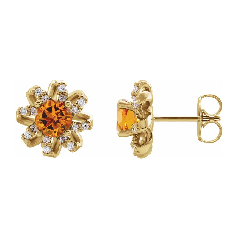 Trendy Ear Cuffs-14K Yellow Gold, Citrine & 1/6 CTW Diamond 11mm Halo Post Earrings