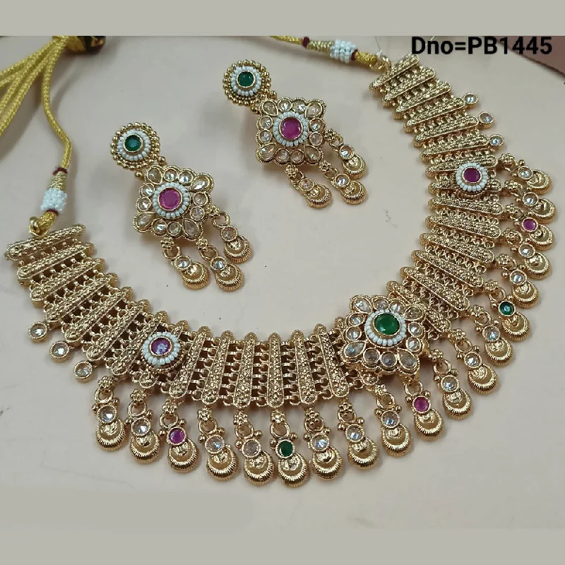 Personalized Pendant Necklaces-Padmawati Bangles Gold Plated Crystal Stone And Pearls Necklace Set