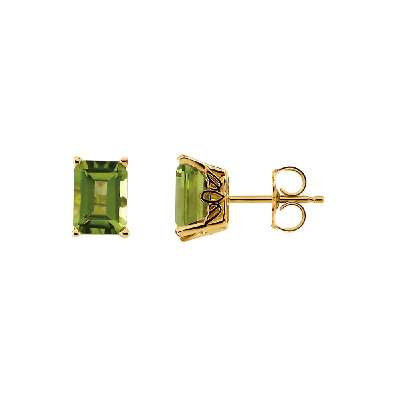 Custom Gemstone Earrings-Emerald Octagon Cut Peridot Stud Earrings in 14k Yellow Gold