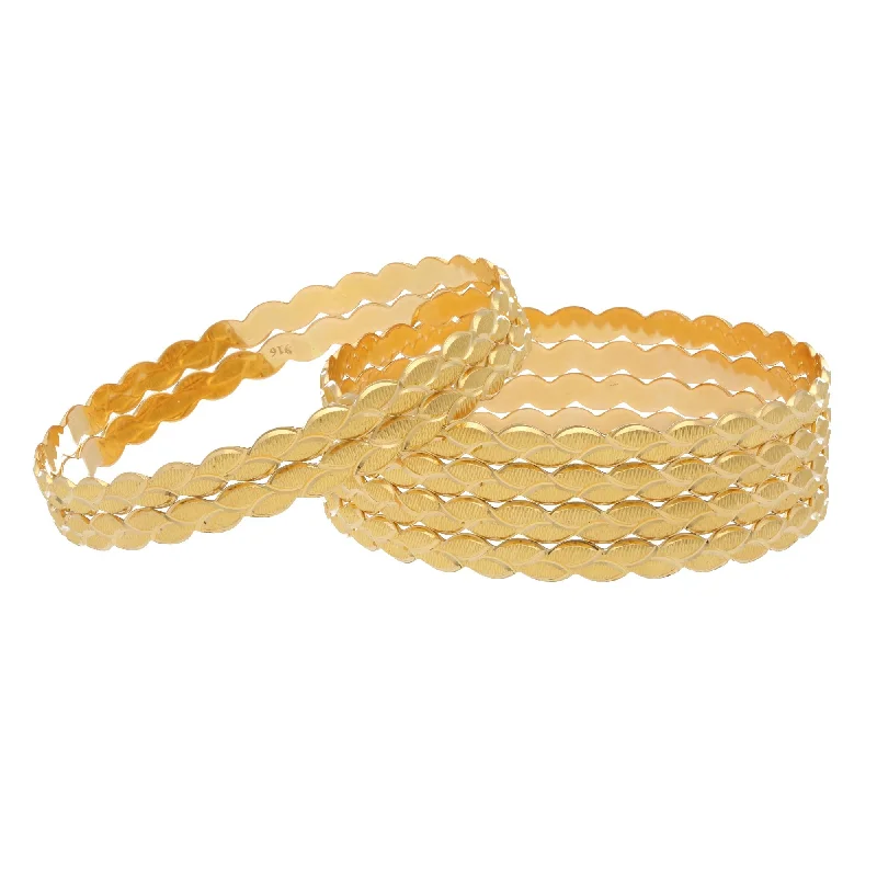 Charm Bangles-22K Yellow Gold Bangles Set of 6 W/ Grecian Leaf Design