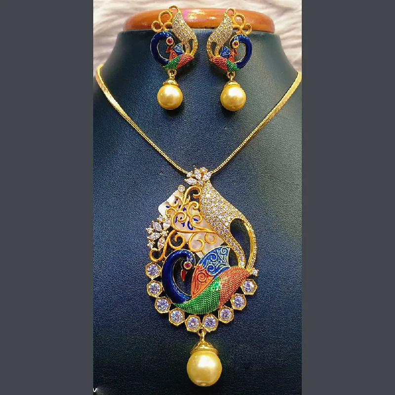 Bohemian Style Necklaces-Jain Jewellers Gold Plated AD Stone And Meenakari Necklace Set