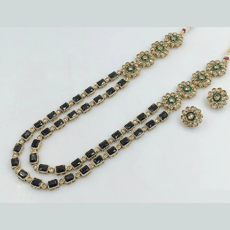 Elegant Crystal Pendant Necklaces-Rajwadi Collection Gold Plated Crystal Stone Long Necklace Set