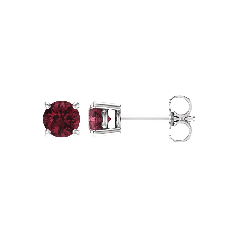 Luxury Gold Earrings-5mm Round Mozambique Garnet Stud Earrings in 14k White Gold