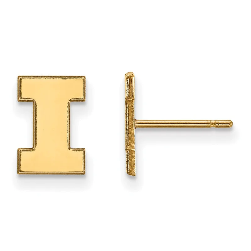 Modern Hoop Earrings-10k Yellow Gold University of Illinois XS (Tiny) 'I' Post Earrings