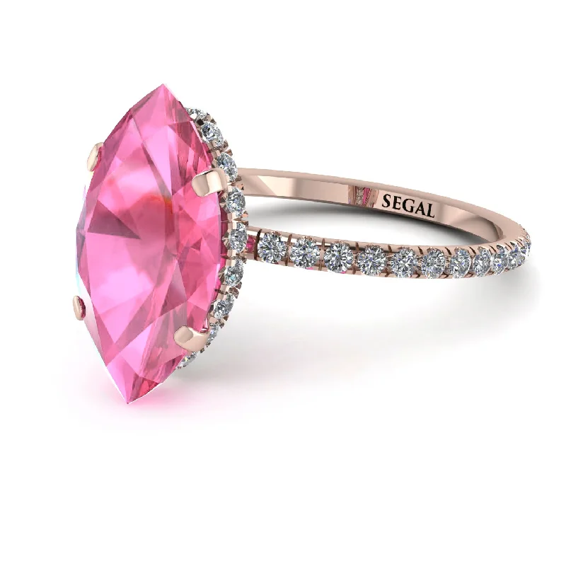 Personalized Diamond Wedding Rings-Hidden Halo Marquise Pink Moissanite Engagement Ring - Journey No. 802