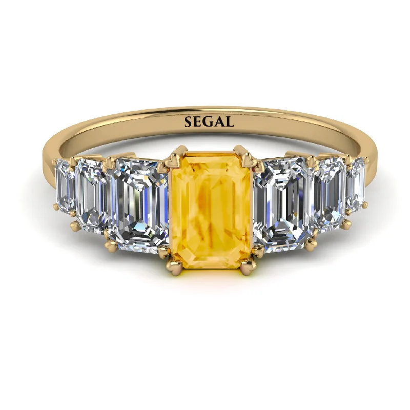 Solitaire Diamond Rings-Emerald Cut Citrine Geometrical Ring - Briella No. 601