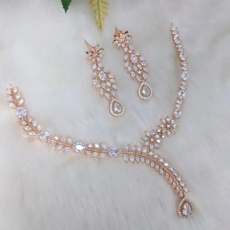 Beautiful Diamond Necklaces-Aamrapali Rose Gold  Plated AD Necklace Set