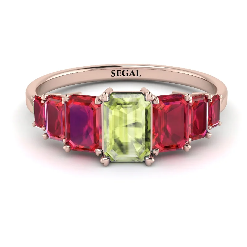 Dainty Gold Rings-Emerald Cut Peridot Geometrical Ring - Briella No. 711