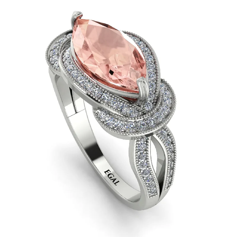 Simple Gemstone Wedding Rings-Milgrain Marquise Morganite Engagement Ring - Marley No. 903