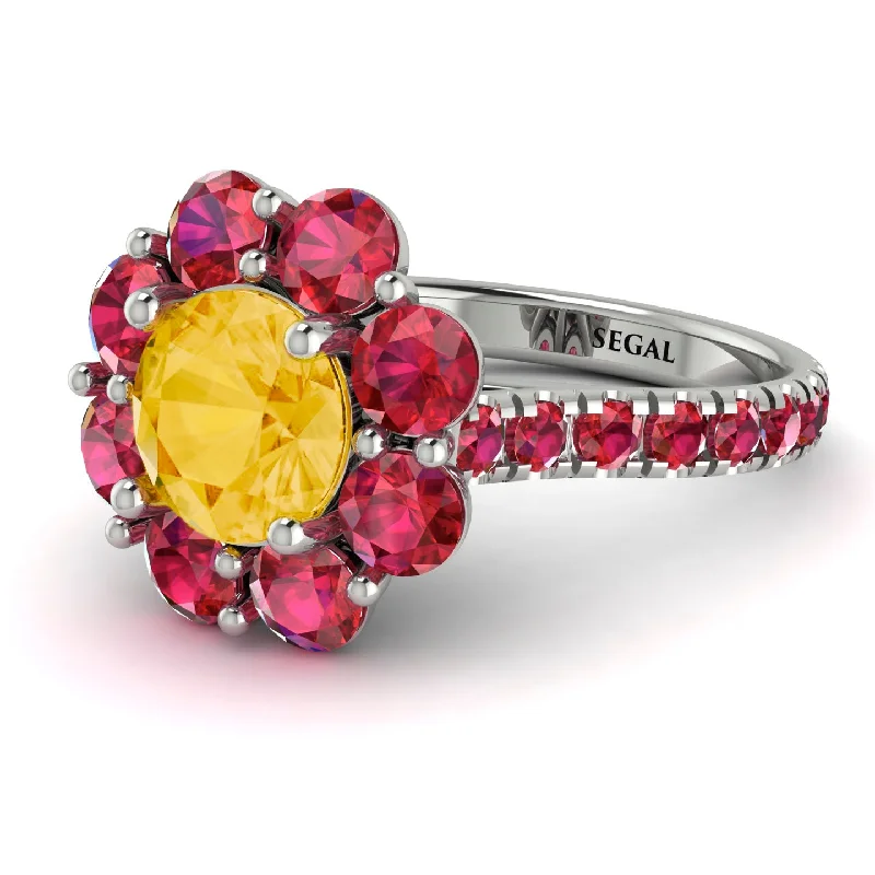 Adjustable Wedding Rings-Glamorous Citrine Halo Engagement Ring - Amaya No. 612