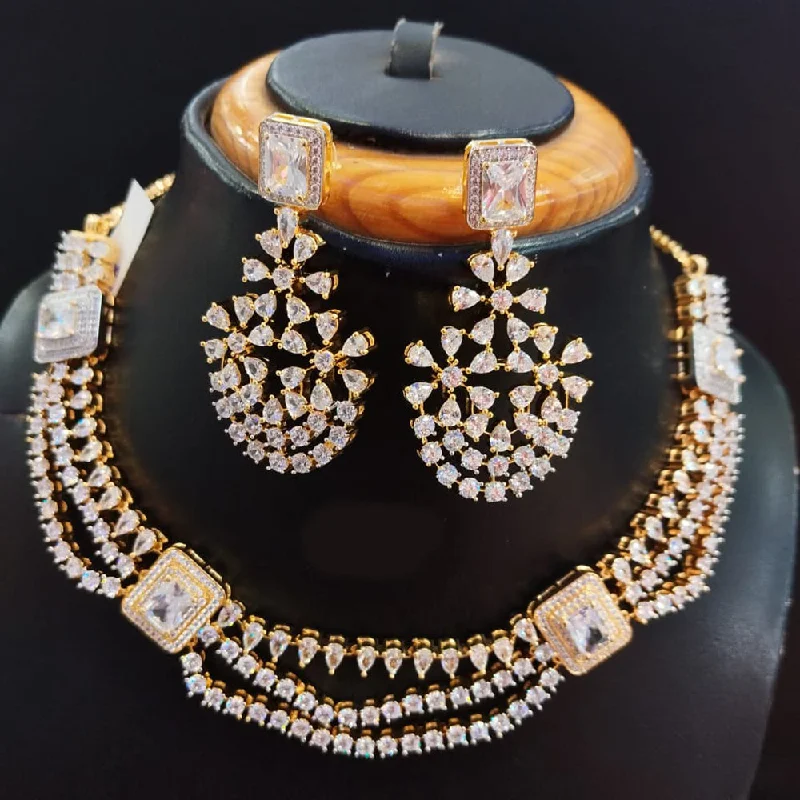 Beautiful Silver Pendant Necklaces-Jain Jewellers Gold Plated AD Necklace Set