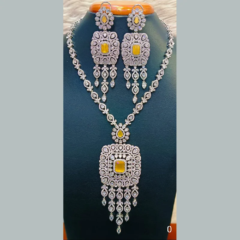 Long Statement Necklaces-Jain Jewellers Silver Plated  AD Long  Necklace Set