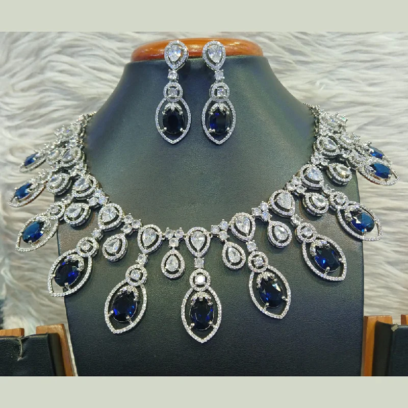 Silver Chain Necklaces-Jain Jewellers Silver Plated AD Stone Choker Necklace Set