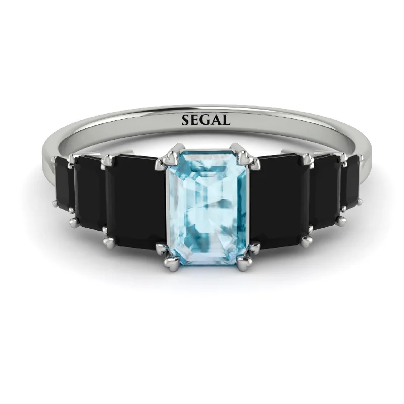 Sparkling Diamond Rings-Emerald Cut Aquamarine Geometrical Ring - Briella No. 409