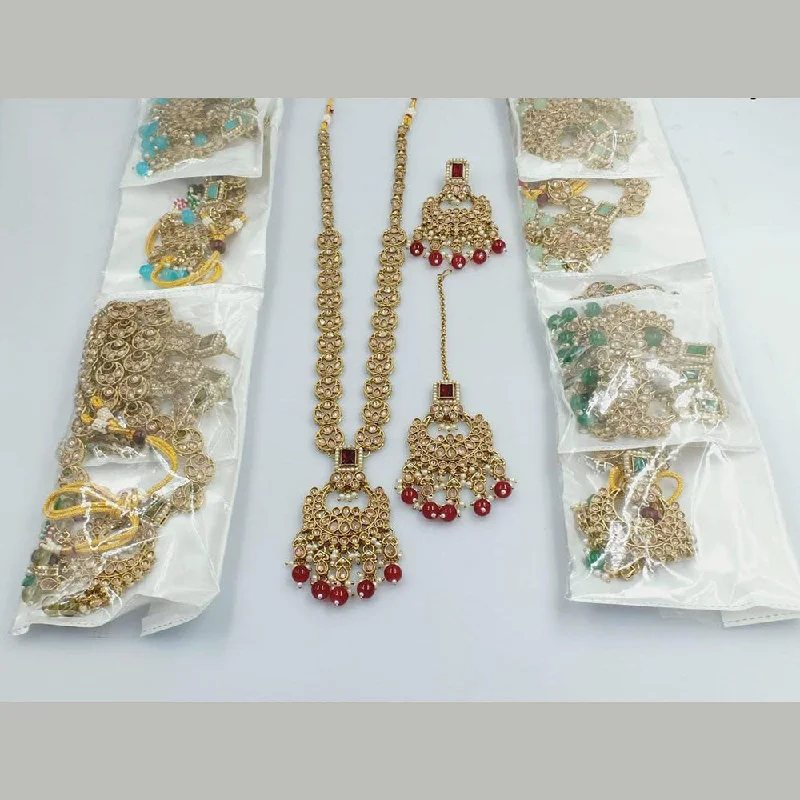 Long Gemstone Necklaces-Kavita Art Gold Plated Crystal Stone And Pearls Long Necklace Set   (1 Piece Only)