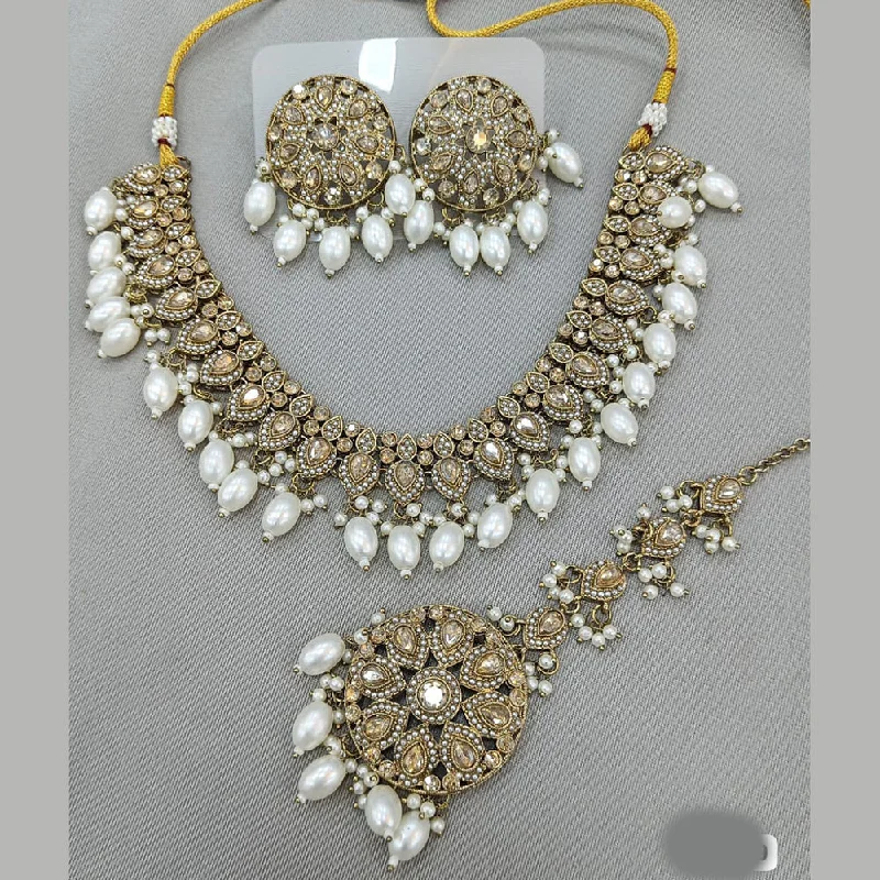 Vintage Diamond Necklaces-Rani Sati Jewels Gold Plated Crystal and Pearl Necklace Set