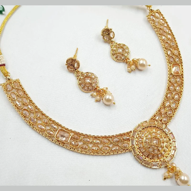 Luxury Wedding Necklaces-FS Collection Gold Plated Crystal Stone Necklace Set