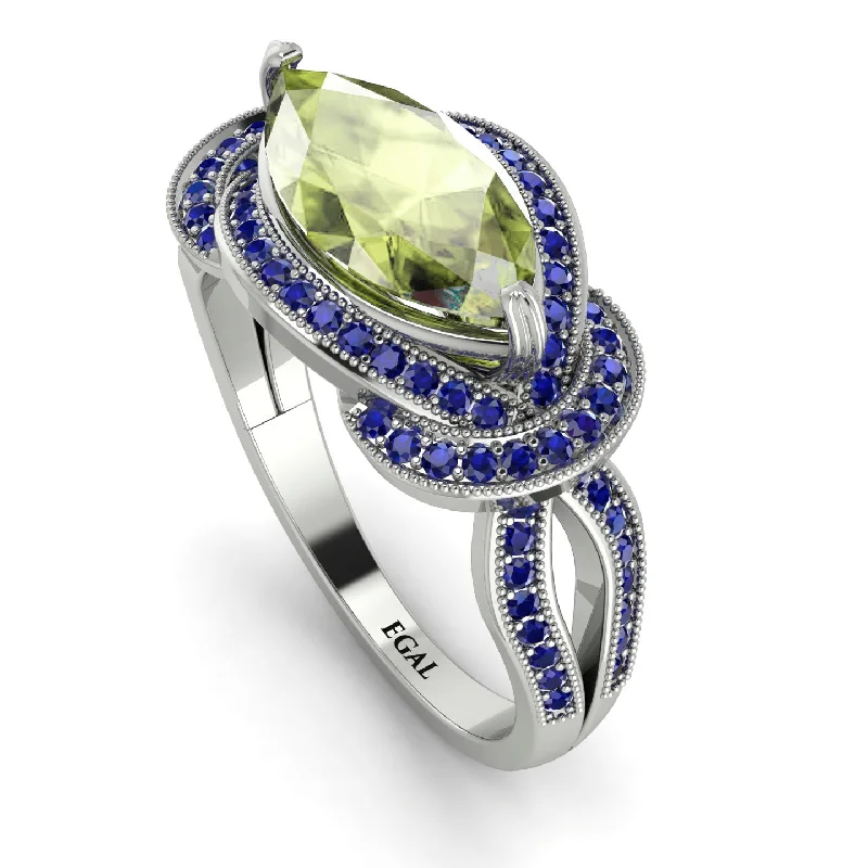 High-End Wedding Bands-Milgrain Marquise Peridot Engagement Ring - Marley No. 715