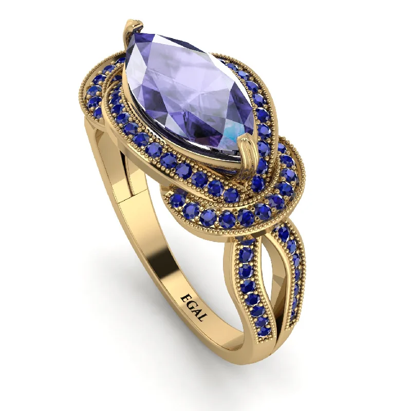 Antique Gold Rings-Milgrain Marquise Tanzanite Engagement Ring - Marley No. 213