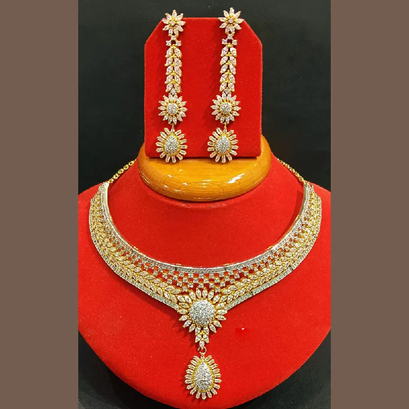 Gold and Silver Necklaces-Jain Jewellers Gold Plated AD Stone Choker Necklace Set