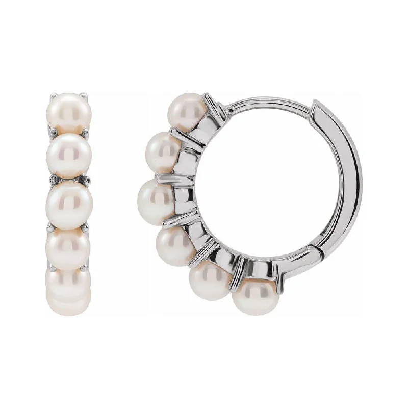 Trendy Earrings for Women-14K Yellow or White Gold FW Cultured Pearl Huggie Hoop Earrings 15.5mm