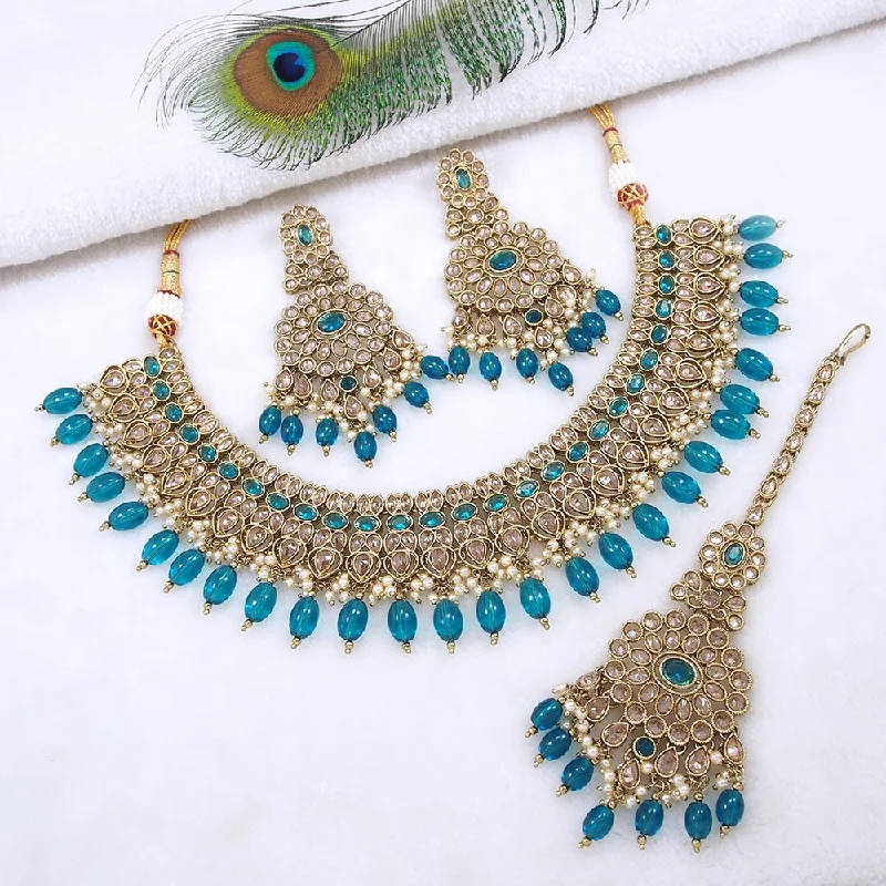 Handcrafted Gemstone Necklaces-Mangalmani Jewels Gold Plated Crystal Stone Pearl And Beads Necklace Set