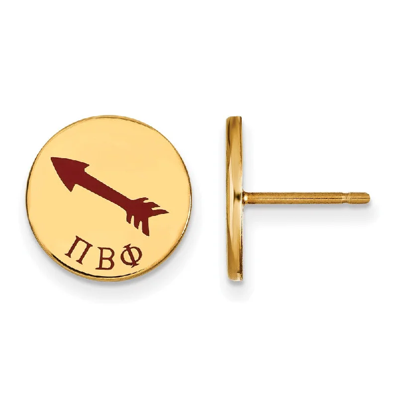 Silver and Gold Earrings-14K Plated Silver Pi Beta Phi Enamel Post Earrings