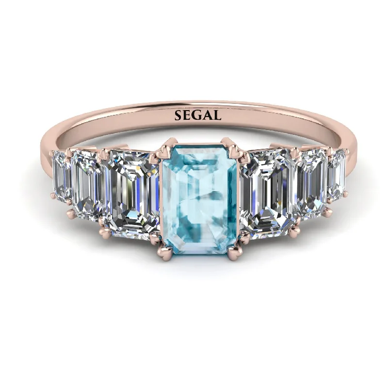 Beautiful Wedding Rings-Emerald Cut Aquamarine Geometrical Ring - Briella No. 402