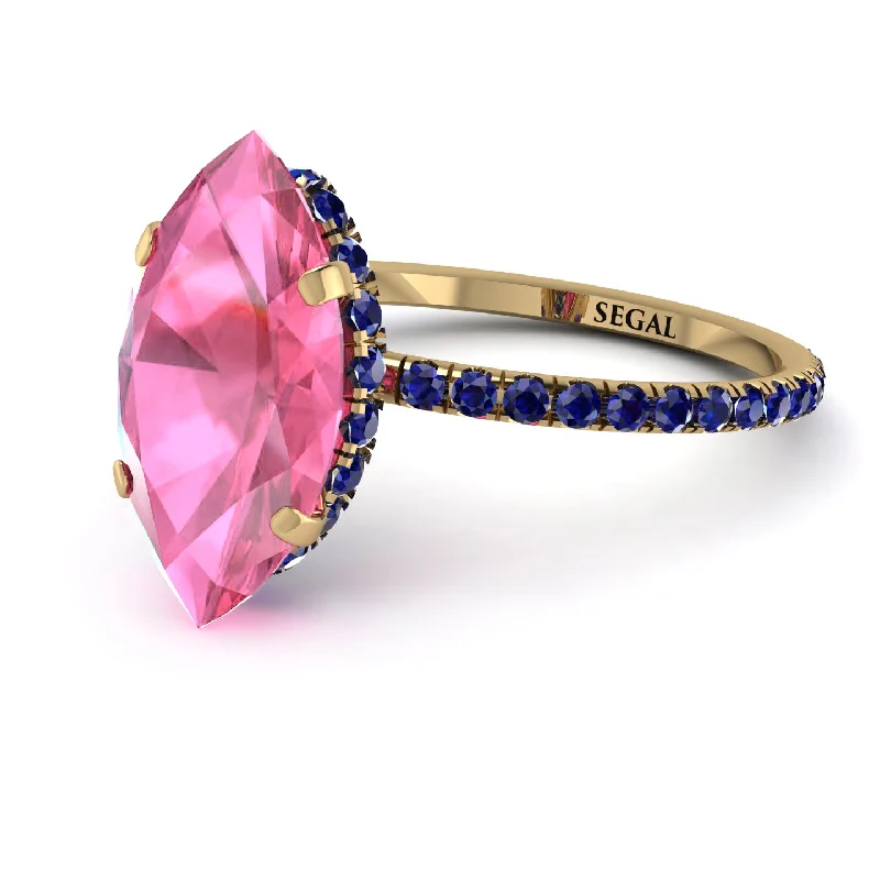 Wedding Ring Sets for Brides-Hidden Halo Marquise Pink Moissanite Engagement Ring - Journey No. 813