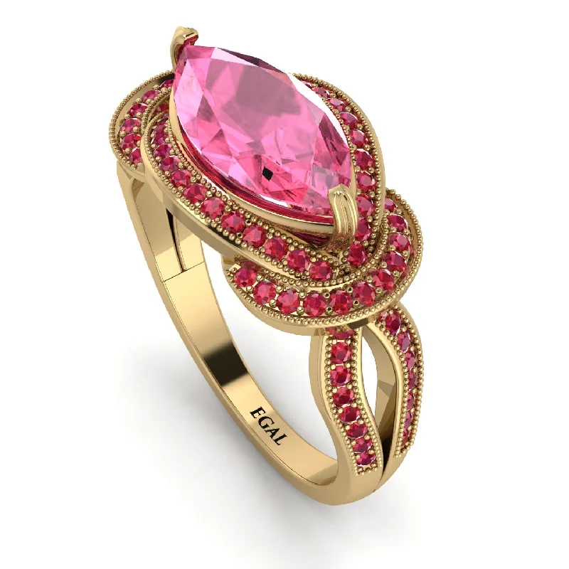 Designer Gemstone Rings-Milgrain Marquise Pink Moissanite Engagement Ring - Marley No. 810