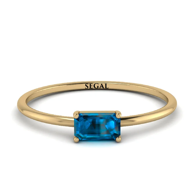 Simple Gold Wedding Bands-Minimalist Emerald Cut Blue Topaz Ring - Isla No. 501