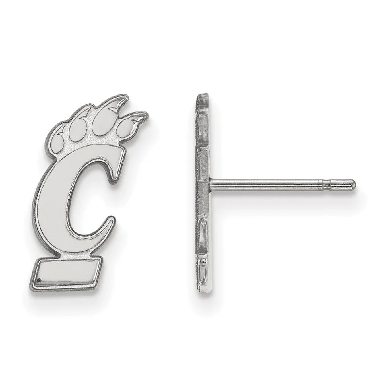 Trendy Pearl Earrings-14k White Gold University of Cincinnati Small Post Earrings