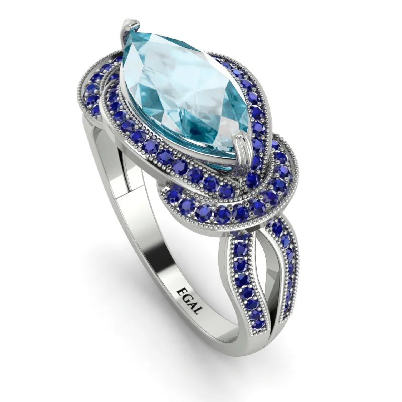 Fashionable Rings for Women-Milgrain Marquise Aquamarine Engagement Ring - Marley No. 415