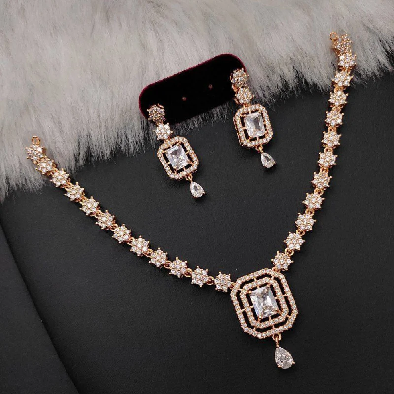 Designer Silver Necklaces-Aamrapali Rose Gold Plated AD Necklace Set