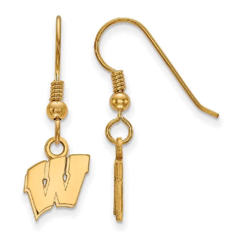 Cute Gemstone Earrings-14k Gold Plated Silver Univ. of Wisconsin XS (Tiny) Dangle Earrings