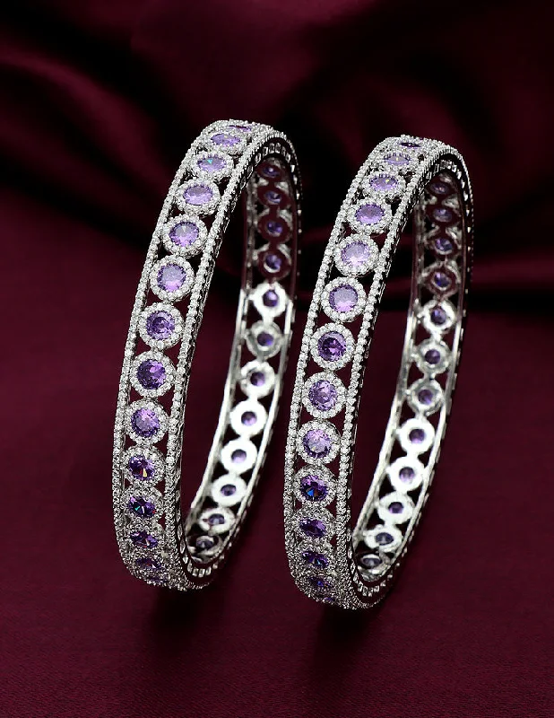 Luxury Bangle Bracelets-Designer Zircon Rhodhium Plated Bangles ZBGL10952