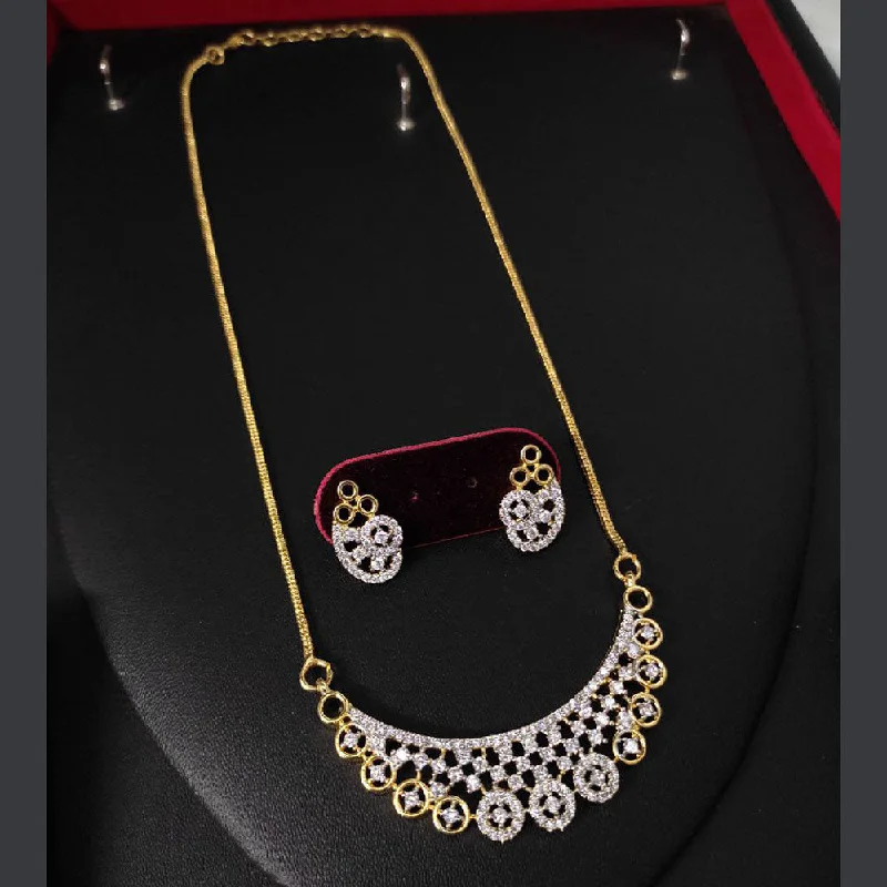 Cute Pearl Necklaces-Aamrapali Gold Plated AD Brass Necklace Set