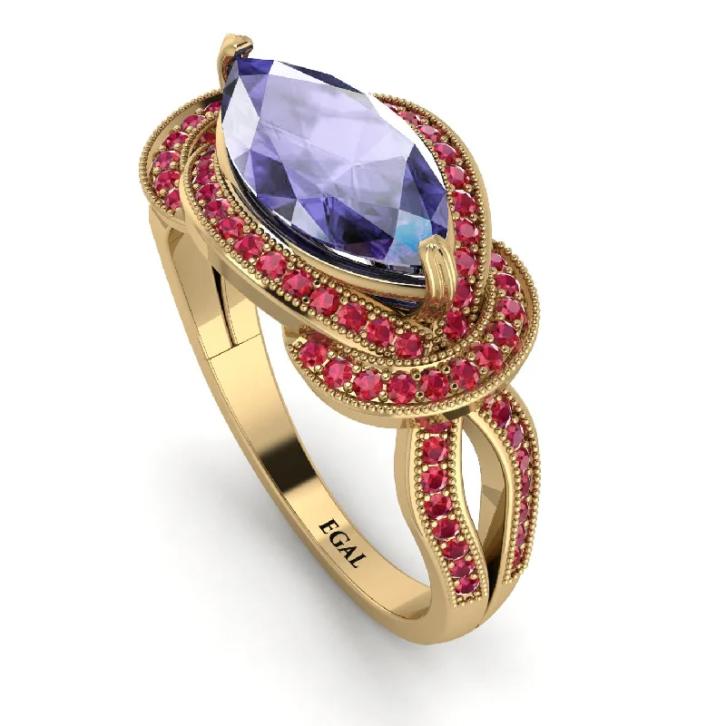 Personalized Birthstone Rings-Milgrain Marquise Tanzanite Engagement Ring - Marley No. 210