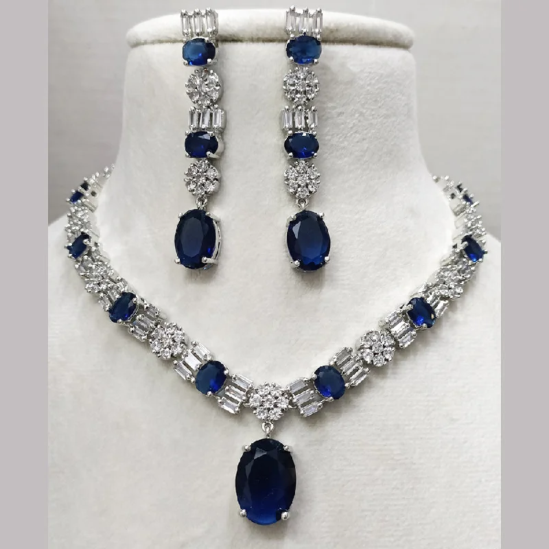 Sparkling Heart Pendant Necklaces-Exotica Collection American Diamond Blue Necklace Set